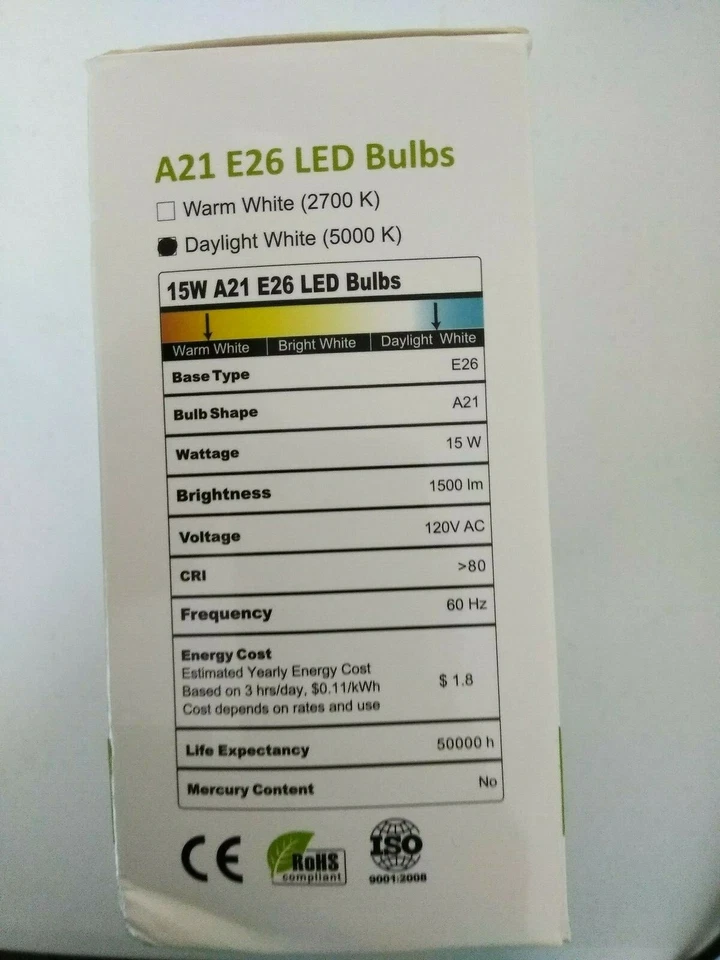 LED  Bulbs,15w 4-Pack (100w Equivalent),5000K(Daylight Glow) Dimmable - Image 4 of 4