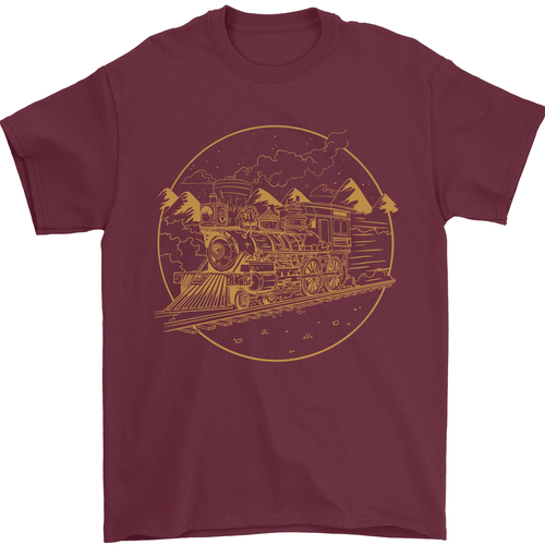 Gold Locomotive Steam Engine Train Spotter Mens T-Shirt 100% Cotton - Picture 12 of 95