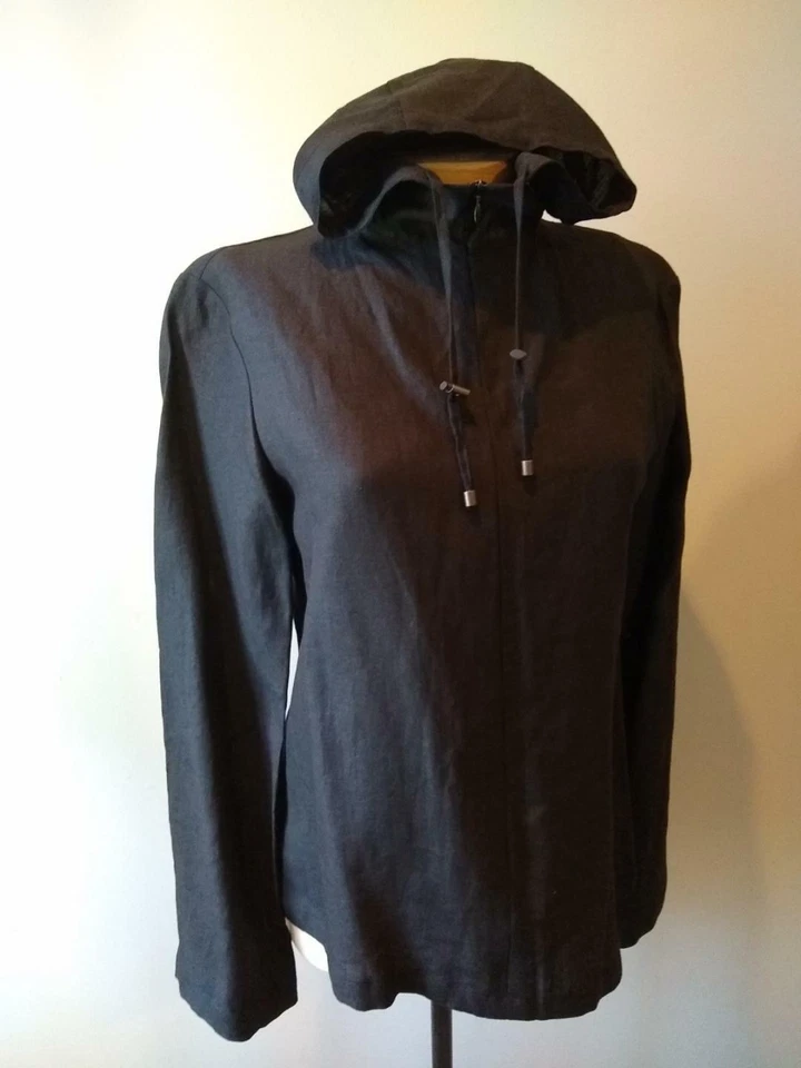 NWT size 2 ETCETERA VINTAGE BLACK HOODED LINEN ZIP-FRONT JACKET - Image 2 of 4