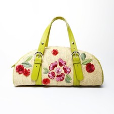 Authentic Christian Dior Raffia basket bag Boston flower Galliano period Han...