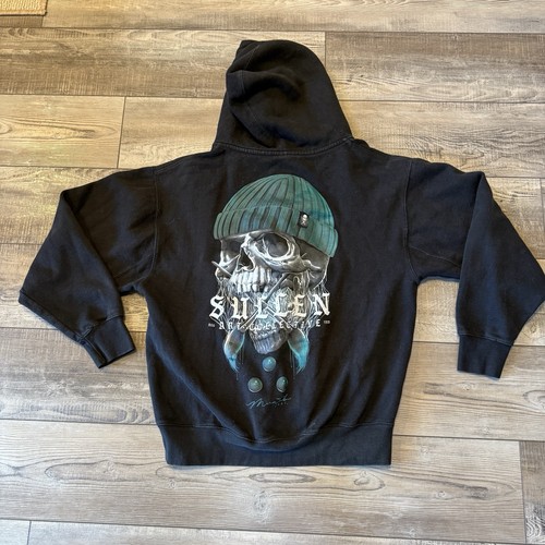 Sullen Art Co. Black Full Zip Hoody Blue Head Sweatshirt Tattoo Large