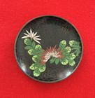Vintage Chinese Cloisonne Round Trinket Dish with Flowers Brass & Black Enamel — photo 1