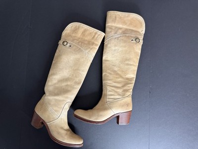 Frye Over The Knee High Boots Womens 9B  Jane Tall Shoes Tan Leather 77594