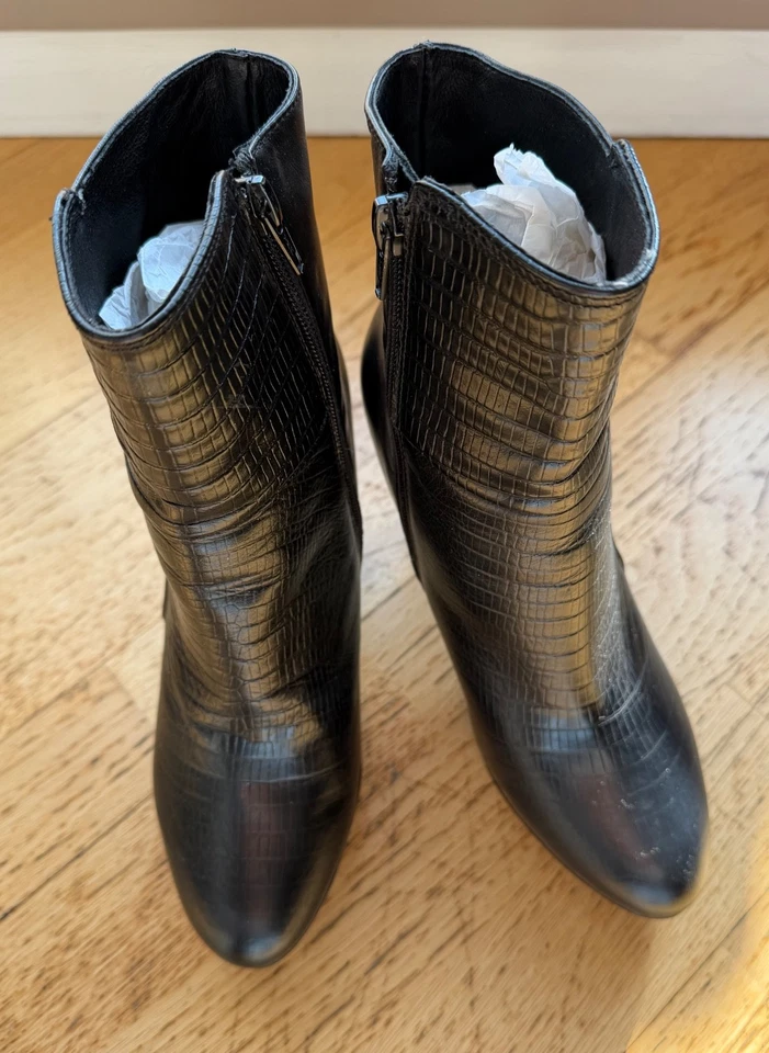 bottines Minelli cuir noir effet lézard, comme neuves - Photo 1/3