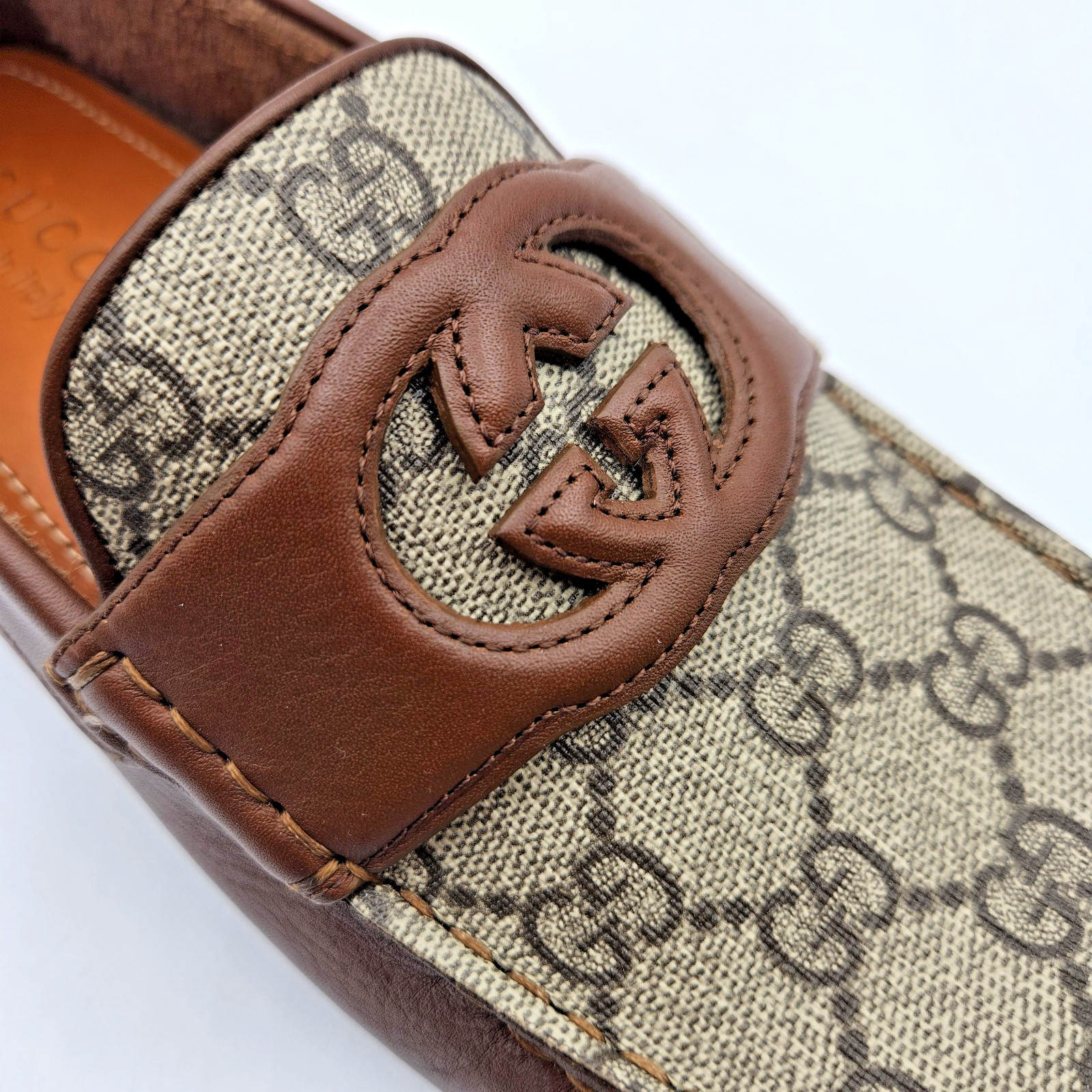 Gucci Interlocking G Men's Brown Leather Driving Moccasins Loafers UK8.5 US9 thumbnail 14