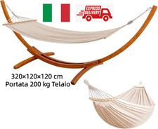 AMACA XL CON SUPPORTO IN LEGNO GIARDINO 320×120×120 cm Portata 200 kg Telaio 