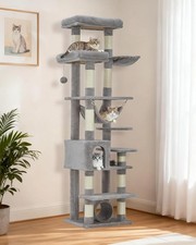 74" Cat Tree for Large Cats, Multi-Level with Perches, Hammock  Condo in Gray