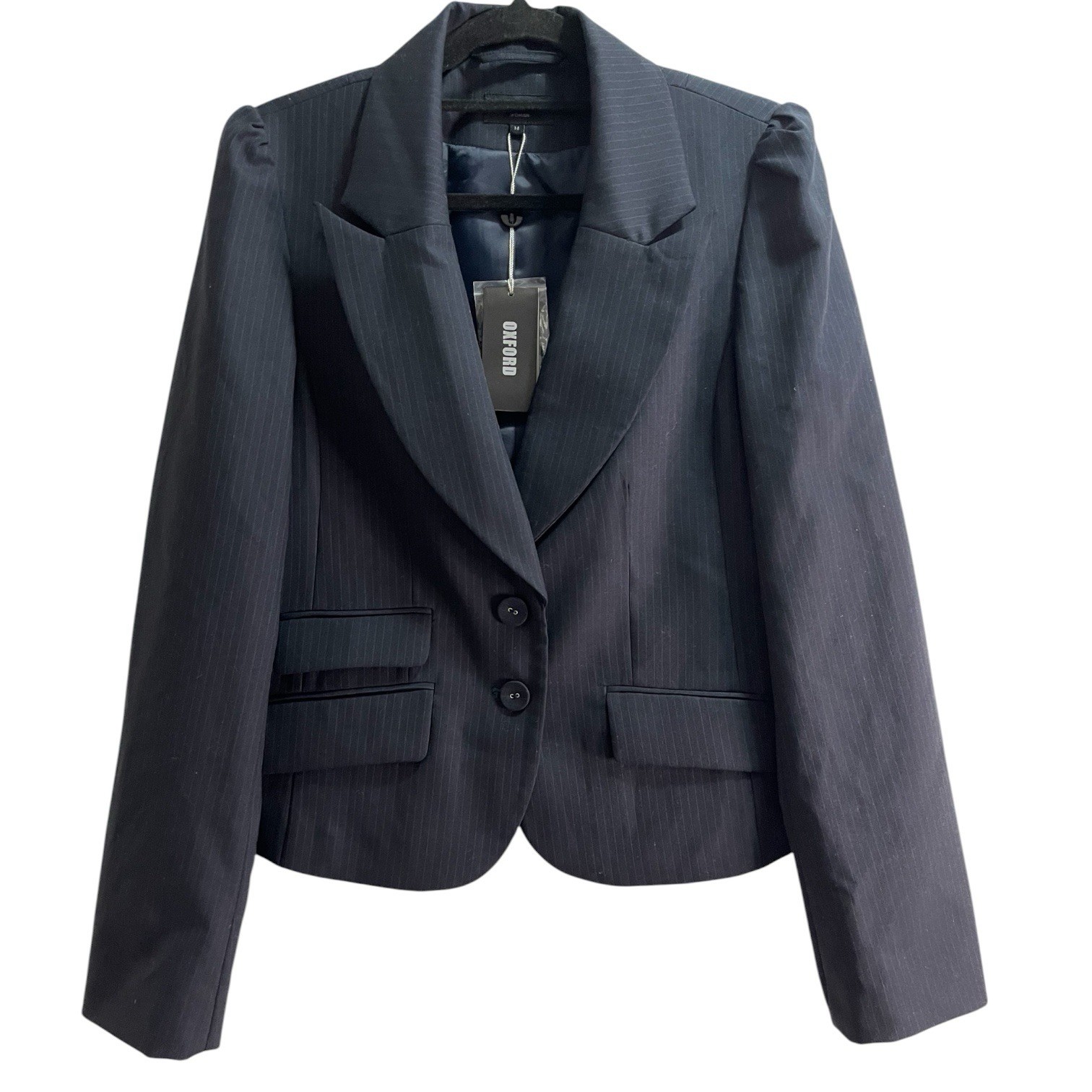 Oxford Woman Wool Suit Jacket Size AU14 Navy Pinstripe NWT RRP$399 Single Breast