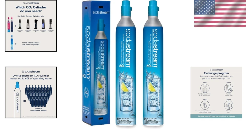 Paquete de 2 cilindros de CO2 de alta calidad - Compatible con los principales fabricantes de refrescos Foto 2 de 4