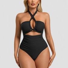 Women's Crisscross Halter Cutout One Piece Swimsuit