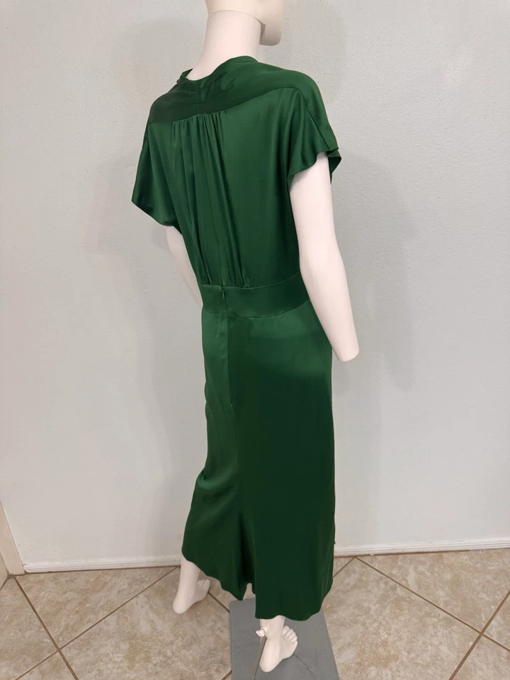 Vestido midi Luisa Beccaria vintage verde esmeralda seda satinado corte sesgado IT46 Foto 4 de 4