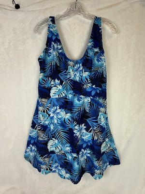 Your Best Look Blue Tropical Swim Dress One Piece Skirted Swimsuit 18