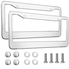 2pcs Chrome License Plate Frame 2 Holes Silver Stainless Steel License Plate...