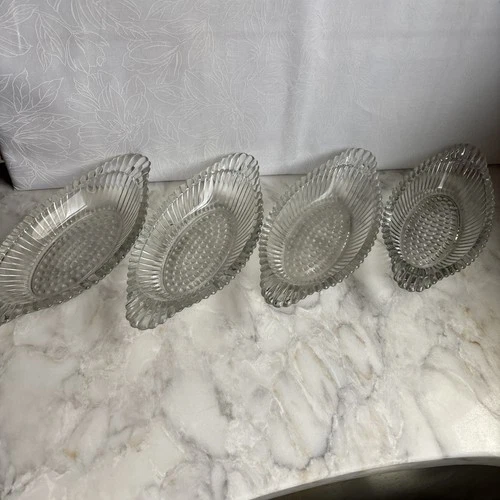 (4) Vintage Jeannette Hobnail Pressed Glass Ice Cream Banana Split Dish Set