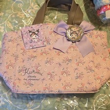 Sac fourre-tout Sanrio Kuromi floral rose violet toile nœud charme animation fleurs