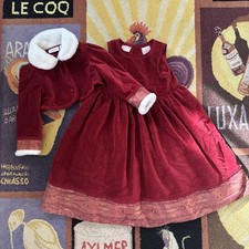 Vintage Laura Ashley Girls 4t Red Velvet Portrait Christmas Dress Bolero Set