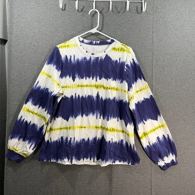 AnyBody Washed French Terry Printed Pullover Top Wisteria TieDye Medium