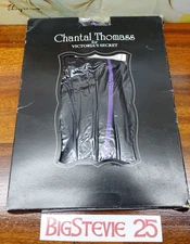 Chantal Thomass Opaque Contrast Backseam Hold-Ups M UNBOXED Black/Lil   FREE P&P