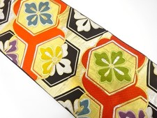 7653427: JAPANESE KIMONO / ANTIQUE FUKURO OBI / SILK / WOVEN FLORAL KIKKO