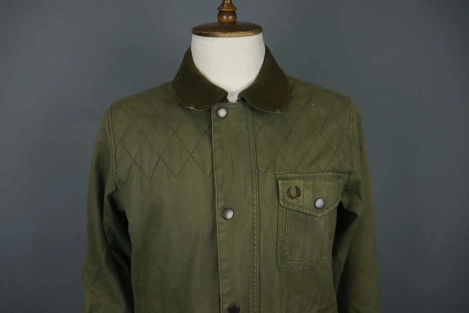 Fred Perry Green Cotton Long Sleeve Collared Snap Inside Zip Parka Jacket Size S - Image 2 of 4