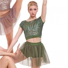 Dance Costume Medium Adult Green Curtain Call J4987 Jazz Sequin 2 piece