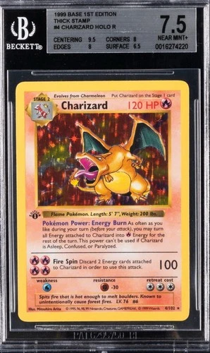 1st Edition Charizard 1999 Base Set Pokemon Holo #4 THICK STAMP BGS 7.5 NM+