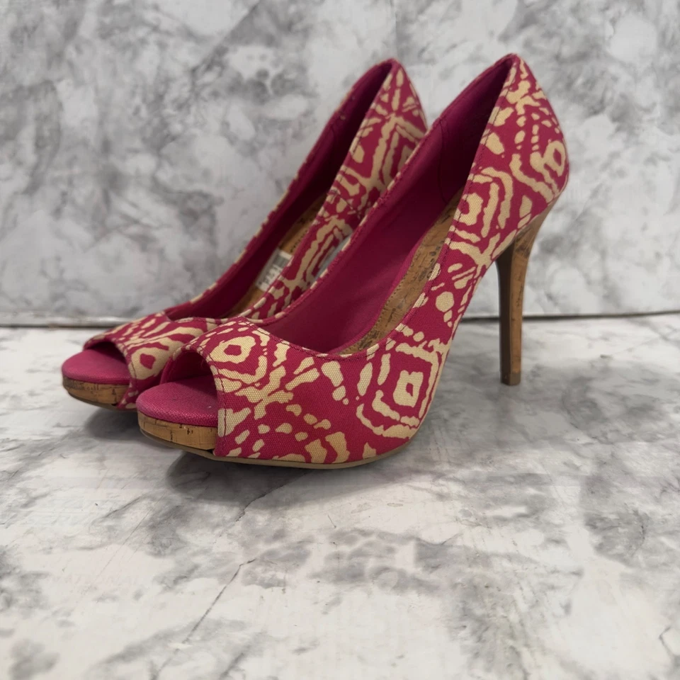 Christian Siriano Peep Toe Tacones Altos Mujer 7 Tacones de aguja Rosa Corcho Geométrico Foto 2 de 4