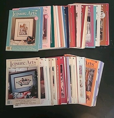 Large Lot 68 Leisure Arts Cross Stitch Magazines 1987-1999, Many Complete Years