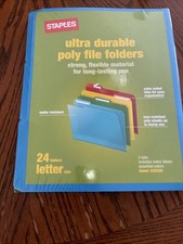 New Unopen Staples Ultra Durable PolyFile Folders Letter Size 4 Colors 24/Count