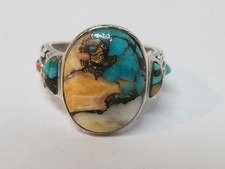 STERLING SILVER SPINY OYSTER TURQUOISE RING Size 7 SIGNED 6.2 Grams