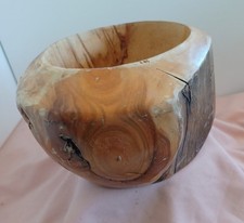 Vintage Hand-Turned Pine Wood Bowl, Some Cracks But None GO In To Center