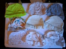 Lot Of 9 Adorable Newborn Baby Boy Hats/Beanies Dinosaurs Stripes And Dreamer