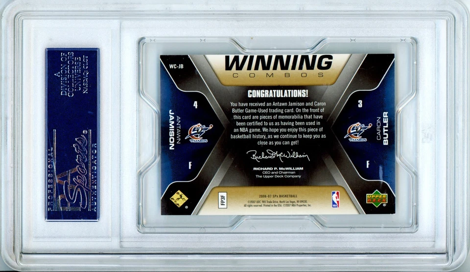 2006 SPx Winning Combos Materials Antawn Jamison, Gilbert Arenas Game Used PSA 8 - Image 2 of 2