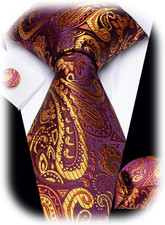 Paisley Tie Sets Floral Necktie Handkerchief Cufflinks Set Silk Woven Ties Busin
