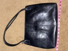 Hobo International Black Glazed Leather Shoulder Bag Double Handle Satchel Purse