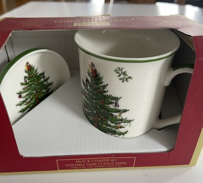 SPODE CHRISTMAS TREE MUG &  COASTER SET-NEW IN BOX