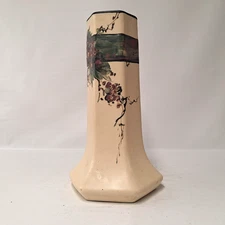 Antique Weller Hudson Octagonal Vase Hand Painted Floral Arts Crafts Pottery
