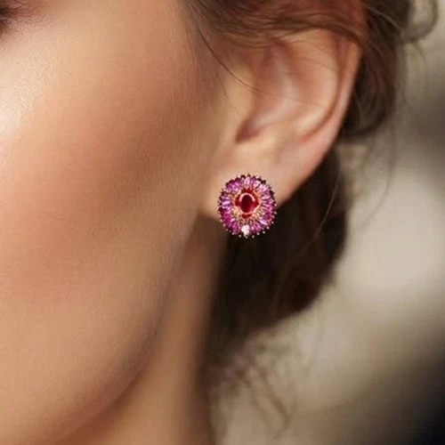 Precious Pink Padparadscha Sapphire 6.15Ct 925 Sterling Silver 24K Gold Earrings