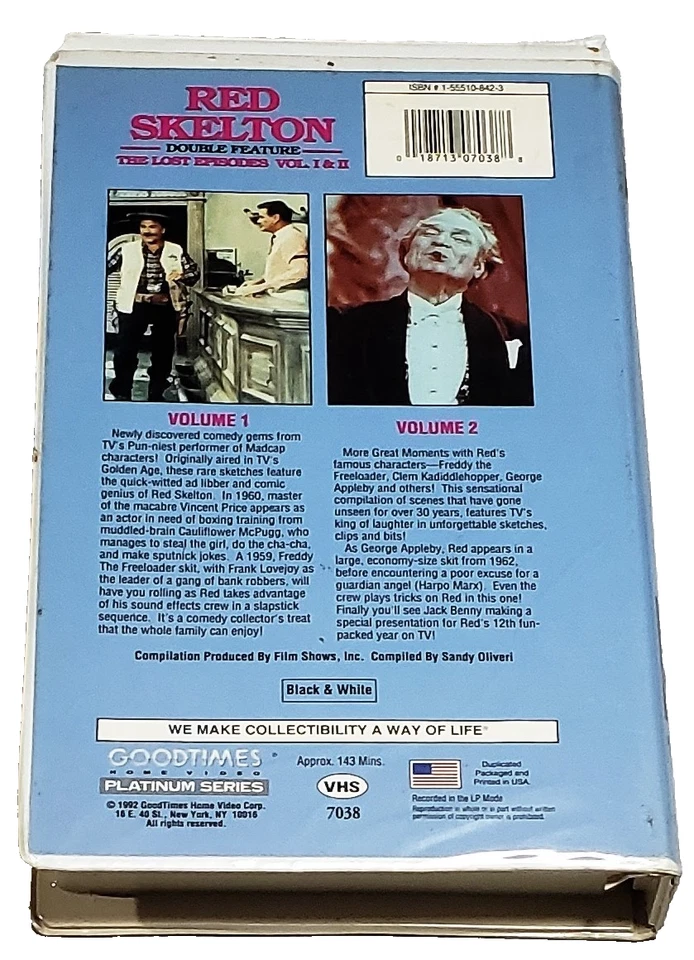 Red Skeleton the Lost Episodes Vol 1 & 2 VHS Movie Double Feature -Clamshell B&W - Image 2 of 2