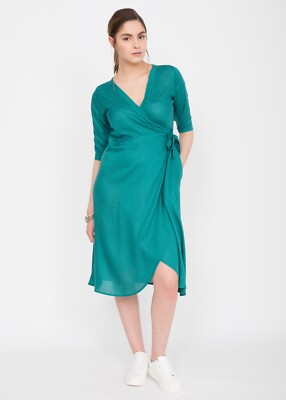 Midi Wickelkleid aquagrün - Tupfen Print mit 3/4 Ärmeln - Größe XS UK 6-8