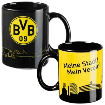 BVB Zaubertasse Skyline Borussia Dortmund Fanartikel Becher Tasse schwarz gelb