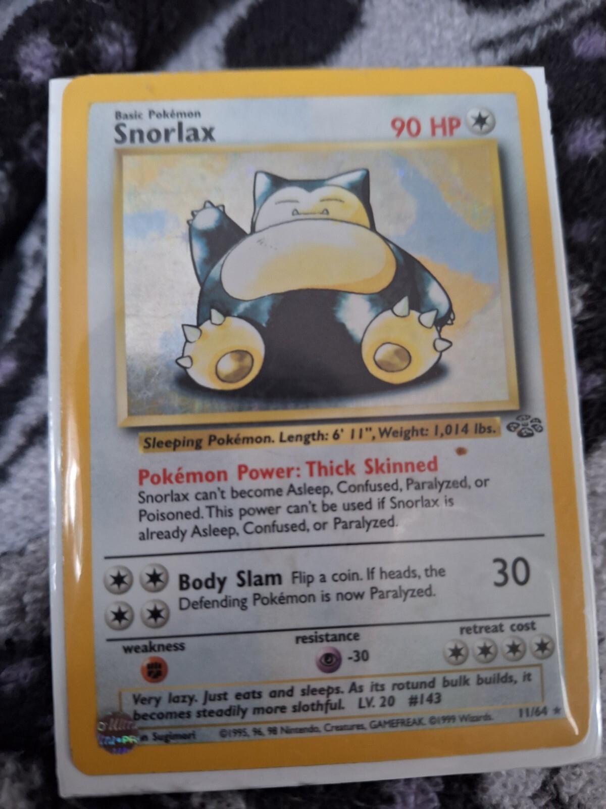 1999 Pokémon Snorlax Holo Rare 1st Edition 11/64 Jungle LP