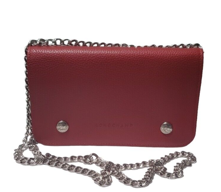NIB LONGCHAMP Le Foulonne Vermillon Pochette Red Leather Chain