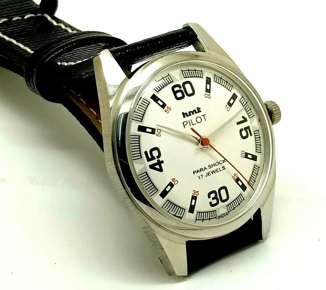 HMT PILOT HAND WINDING MEN'S STEEL 17 JEWEL BLUE DIAL PARASHOCK WATCH