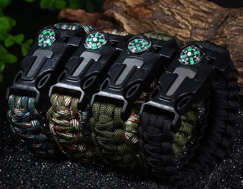 Survival Bracelet Flint Knife Whistle Compass Scraper Paracord Outdoor Camping  - Zdjęcie 2 z 10
