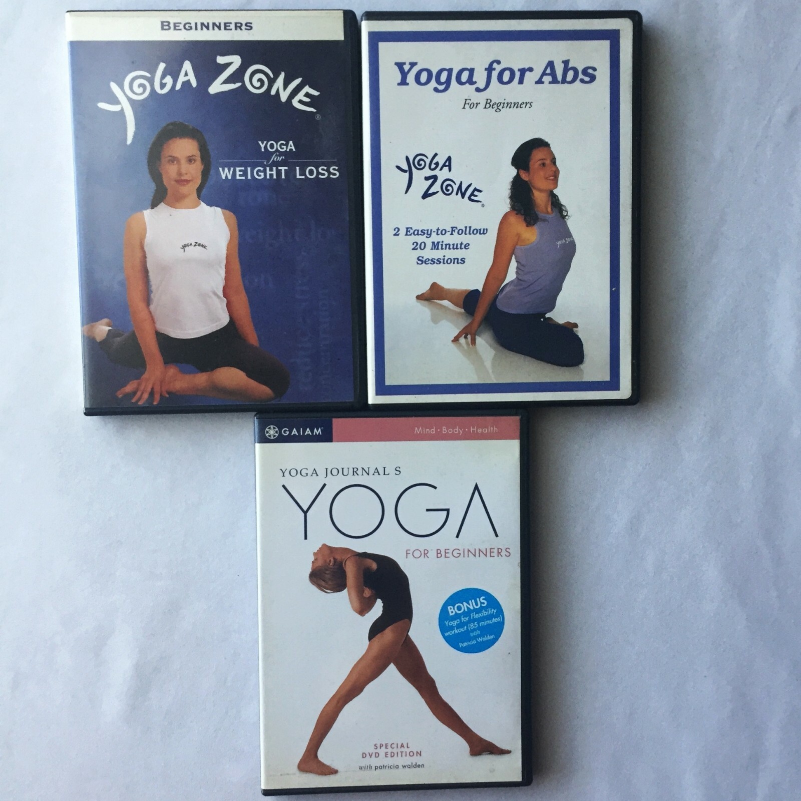 3 DVDs YOGA For Beginners GAIAM + Yoga Zone Abs Weight Loss Flexibility