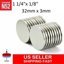 10 25 50pc 32x3mm 1.25"x 1/8" N52 Strong Disc Rare Earth Neodymium Magnet