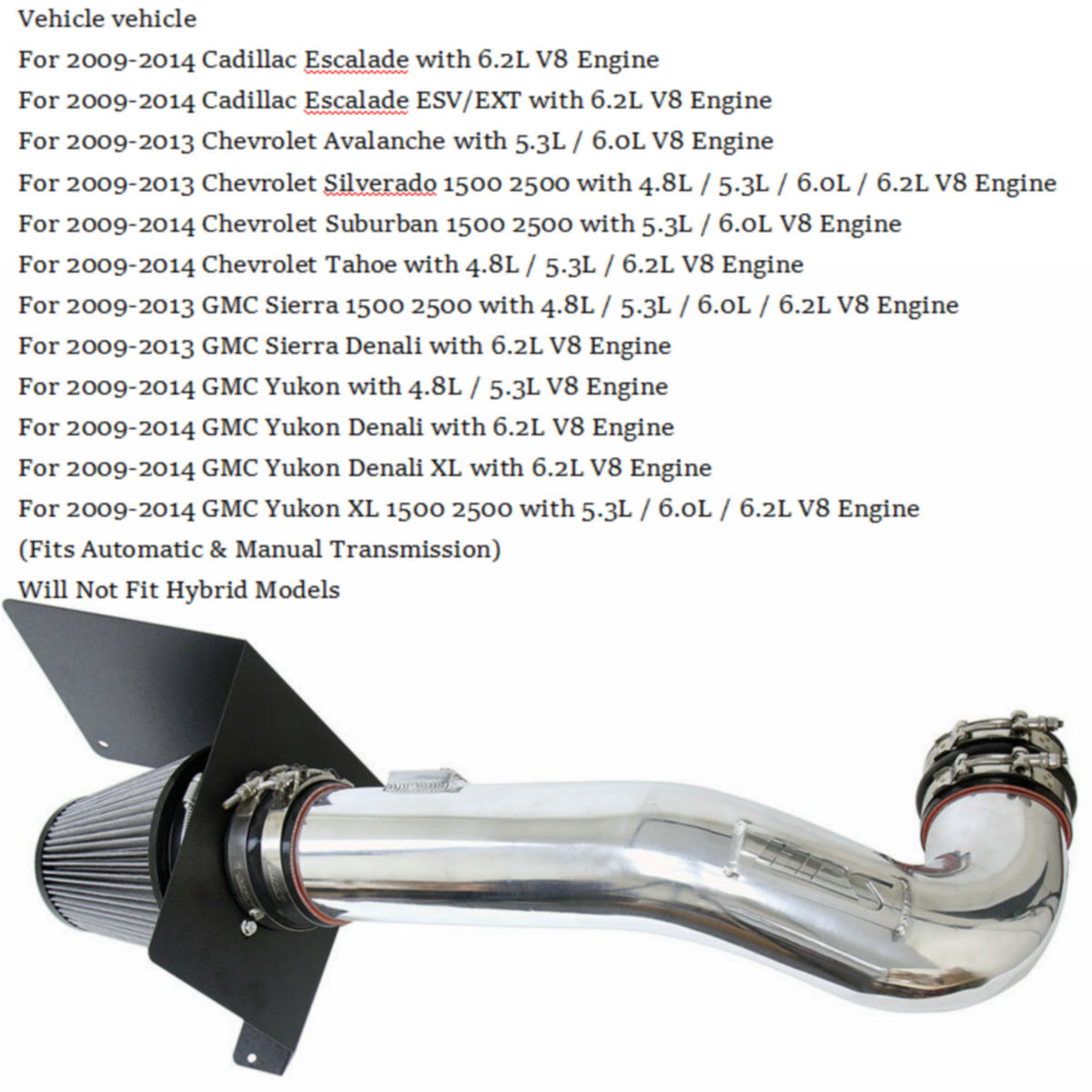 Heat Shield&Cold Intake Pipe Kit For 2009-14 GMC Yukon Denali/Denali XL V8 6.2L