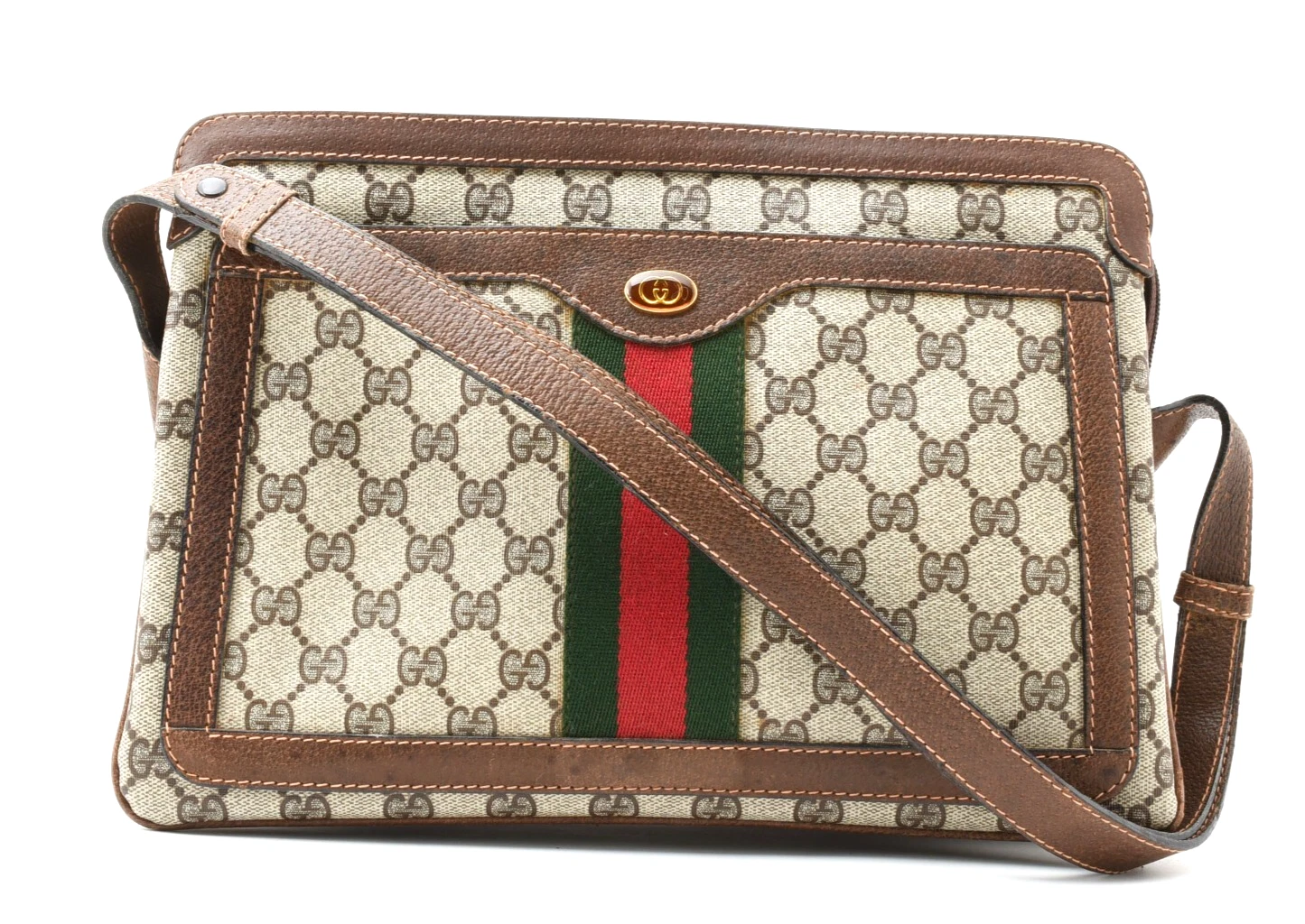 Sac à main bandoulière vintage GUCCI [Rang A] GG Sherry Line suprême PVC marron authentique