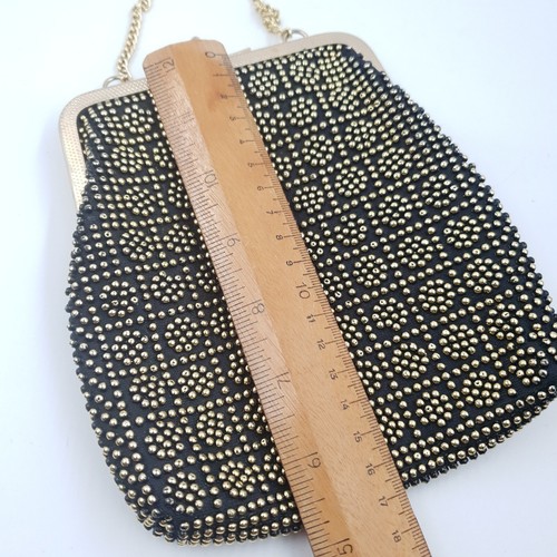 Bolso de Noche Vintage Negro Dorado Hecho en Hong Kong C 1960s 1970s Cartera con Cuentas - Imagen 9 de 11
